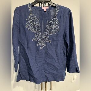 Lilly Pulitzer Navy Embroidered Top